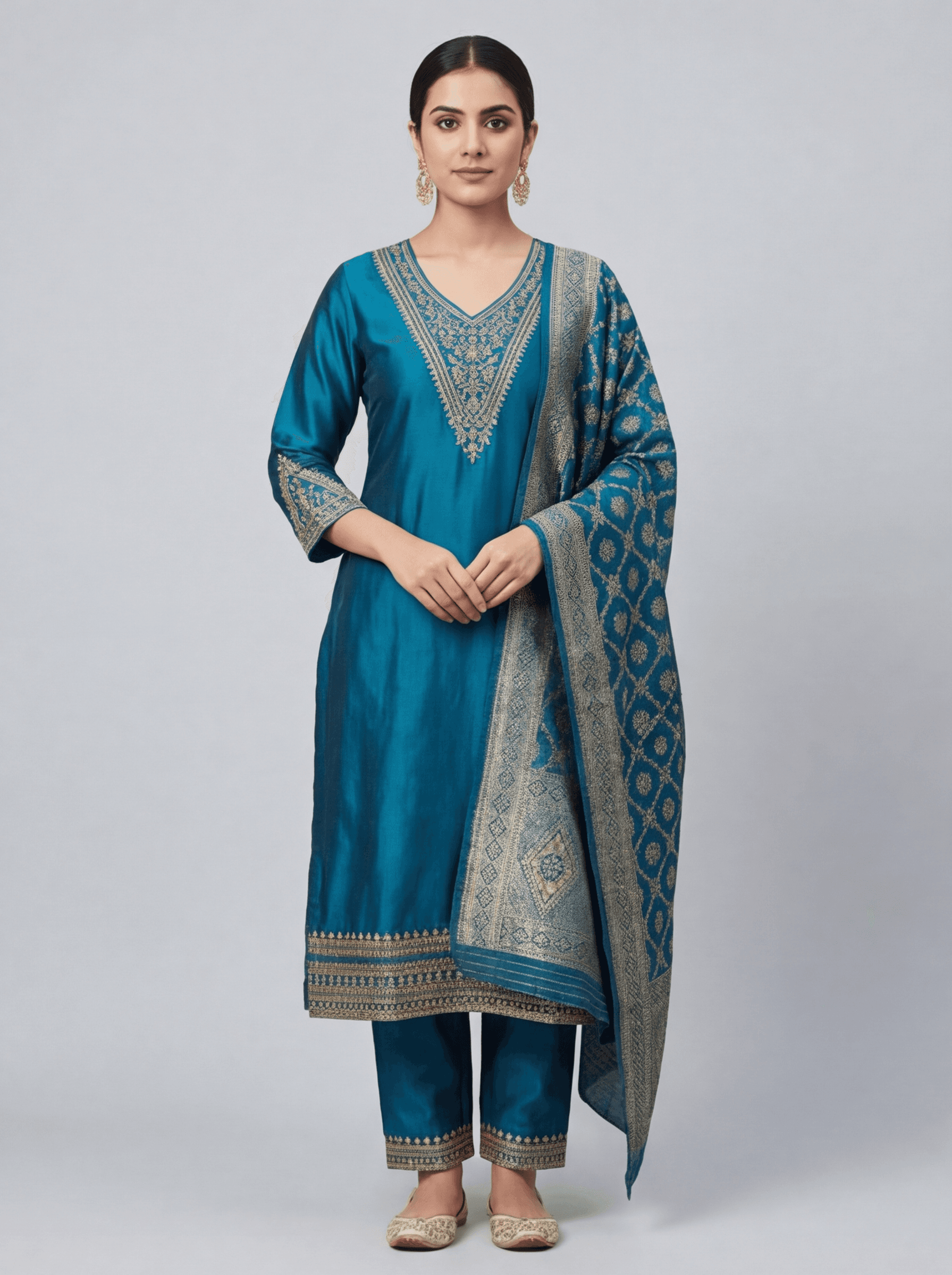 Teal Elegance Chanderi Silk Straight Suit Set