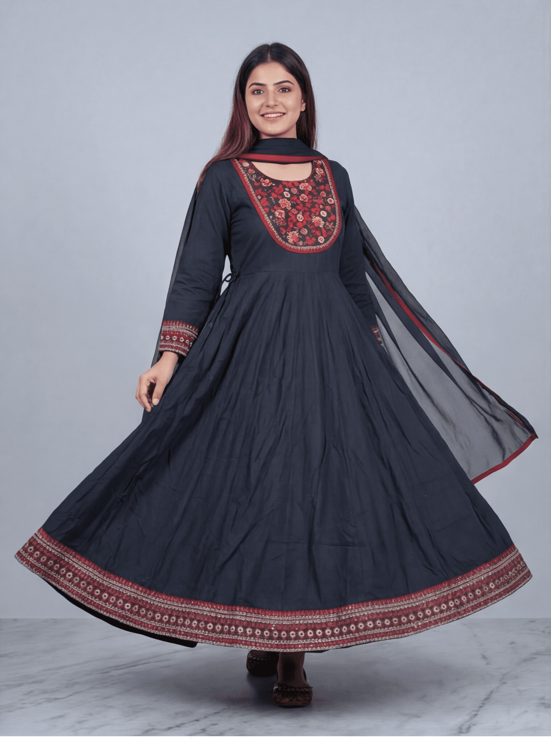 Midnight Floral Elegance Anarkali Set